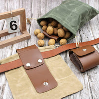 Collapsible Waxed Canvas Foraging Pouch with Leather Loop – 1+1 FREE