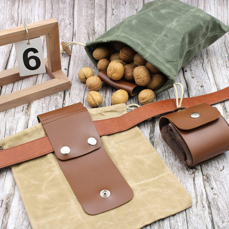 Collapsible Waxed Canvas Foraging Pouch with Leather Loop – 1+1 FREE