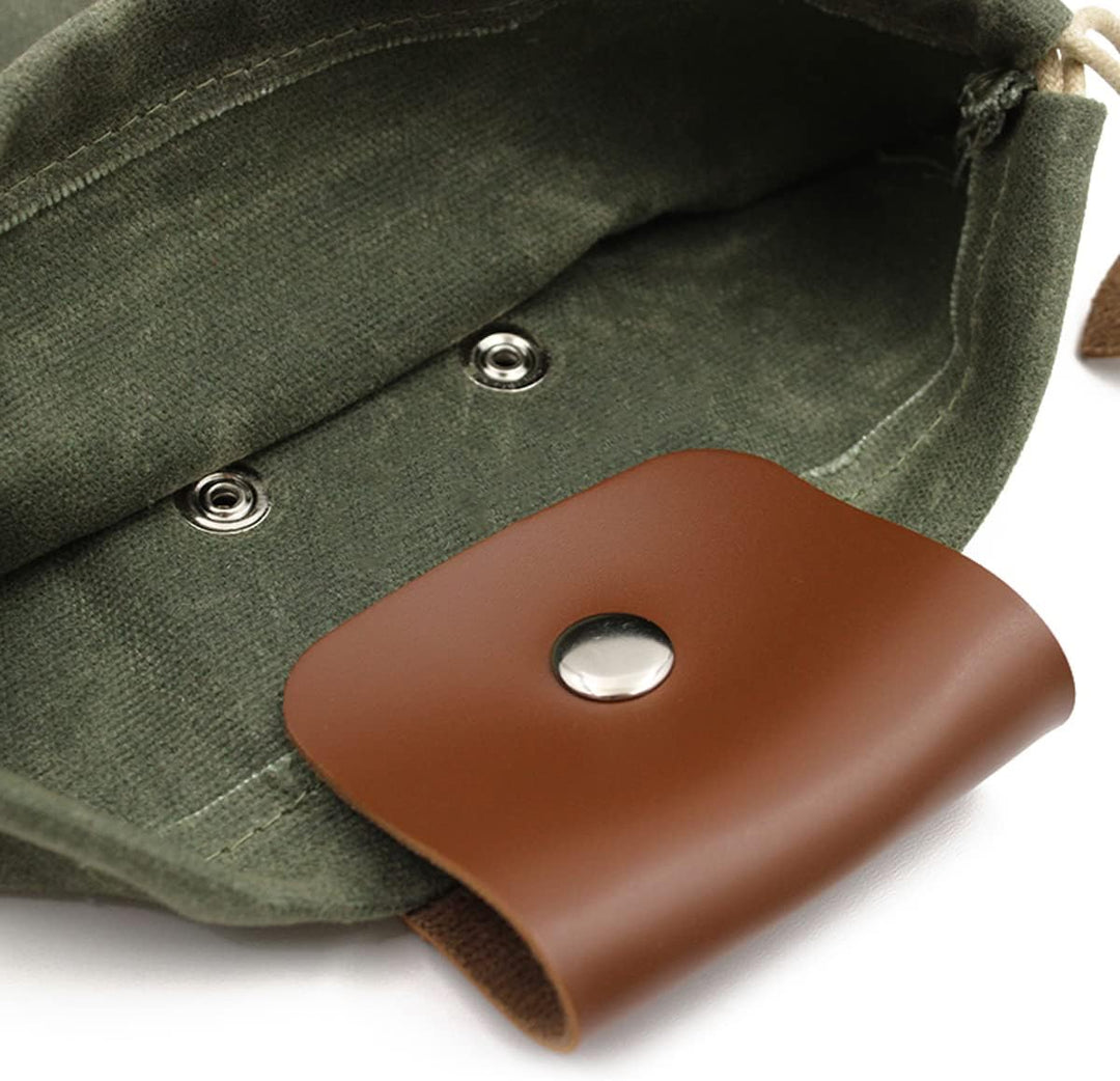 Collapsible Waxed Canvas Foraging Pouch with Leather Loop – 1+1 FREE