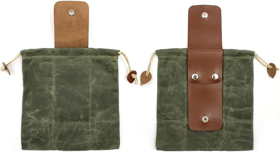 Collapsible Waxed Canvas Foraging Pouch with Leather Loop – 1+1 FREE
