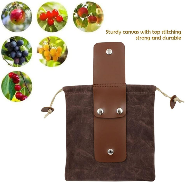 Collapsible Waxed Canvas Foraging Pouch with Leather Loop – 1+1 FREE