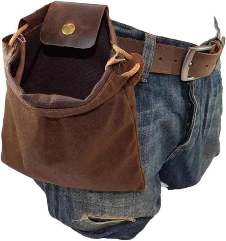 Collapsible Waxed Canvas Foraging Pouch with Leather Loop – 1+1 FREE