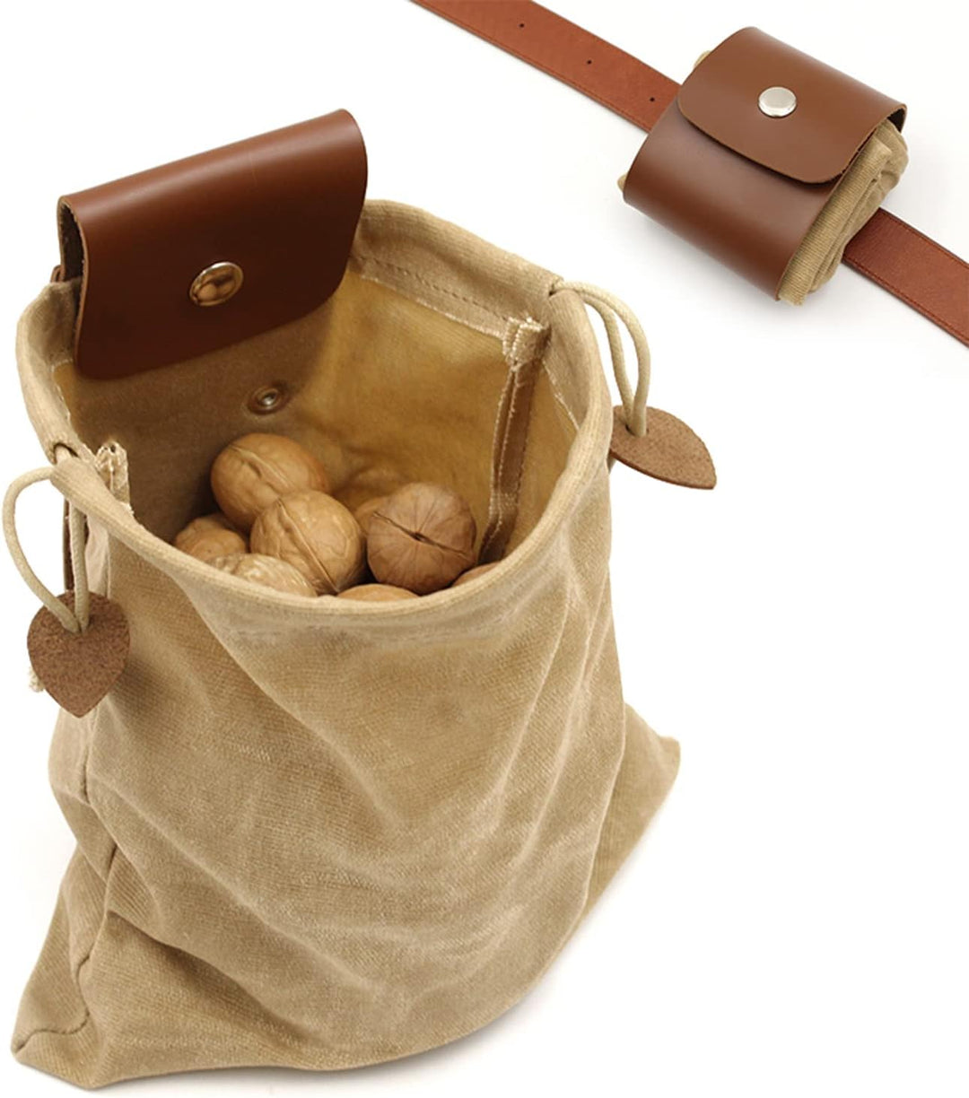 Collapsible Waxed Canvas Foraging Pouch with Leather Loop – 1+1 FREE