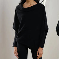 Asymmetric Oversized Women's Sweater - Sophia-Black-State of Style