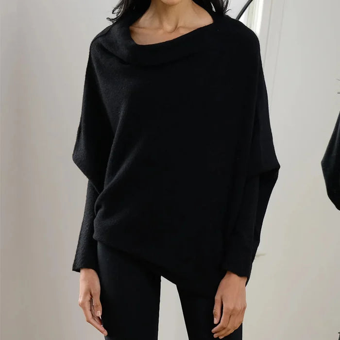 Asymmetric Oversized Women's Sweater - Sophia-Black-State of Style