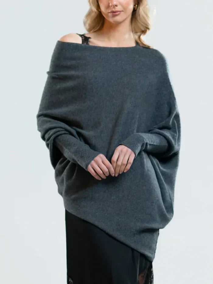 Asymmetric Oversized Women's Sweater - Sophia-Dark grey-State of Style