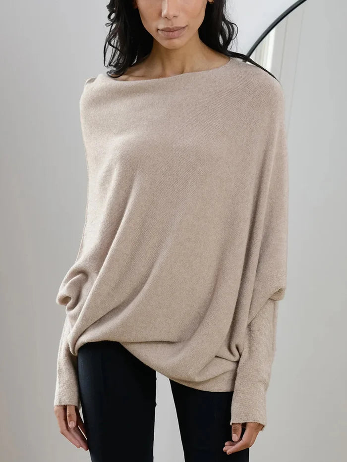 Asymmetric Oversized Women's Sweater - Sophia-Light brown-State of Style