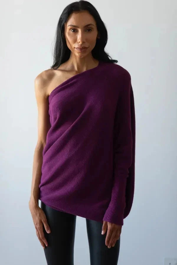 Asymmetric Oversized Women's Sweater - Sophia-Purple-State of Style