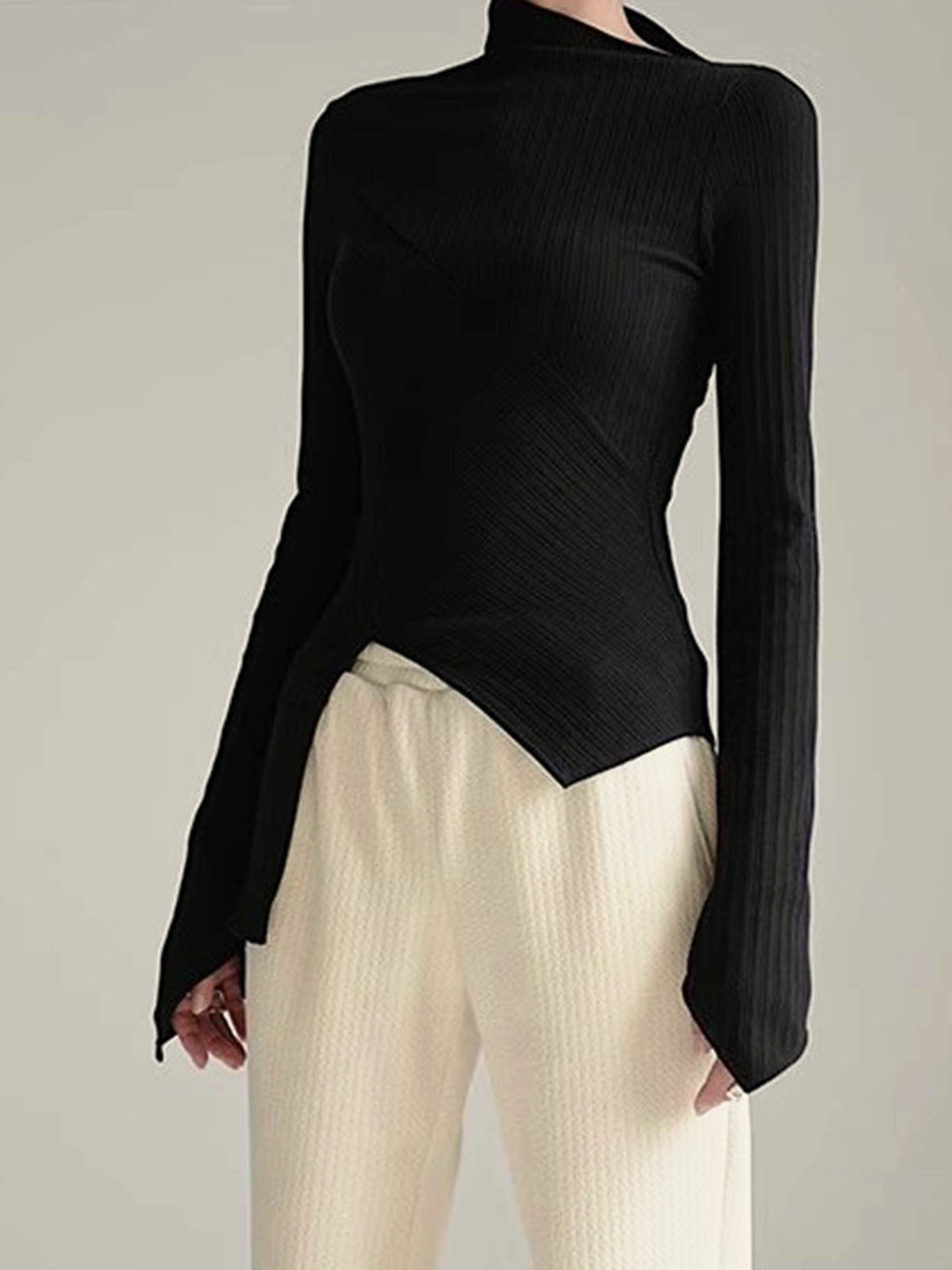 Asymmetrical Jumper with Cut for Ladies - Amelia-Black-XS-State of Style