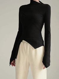 Asymmetrical Jumper with Cut for Ladies - Amelia-Black-XS-State of Style