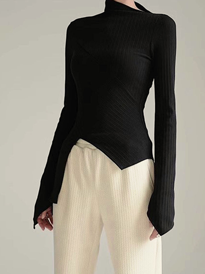 Asymmetrical Jumper with Cut for Ladies - Amelia-Black-XS-State of Style