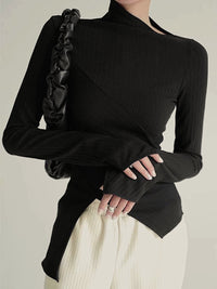 Asymmetrical Jumper with Cut for Ladies - Amelia-Black-XS-State of Style