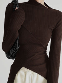 Asymmetrical Jumper with Cut for Ladies - Amelia-Brown-XS-State of Style