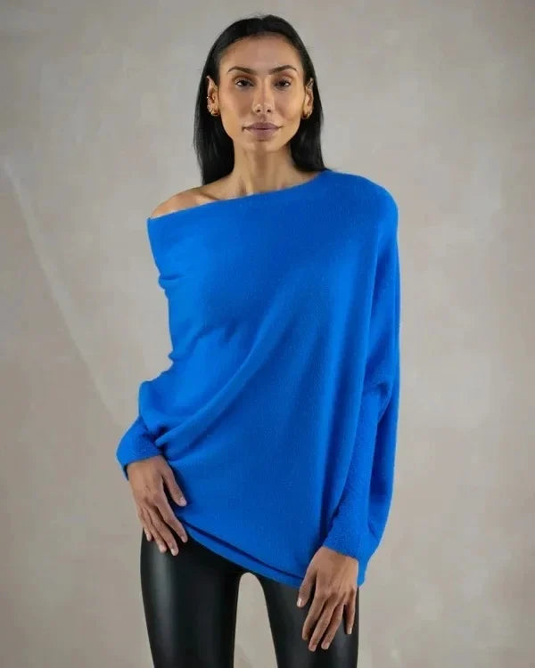 Asymmetrical Oversized Women's Sweater - Sophia-Blue-State of Style