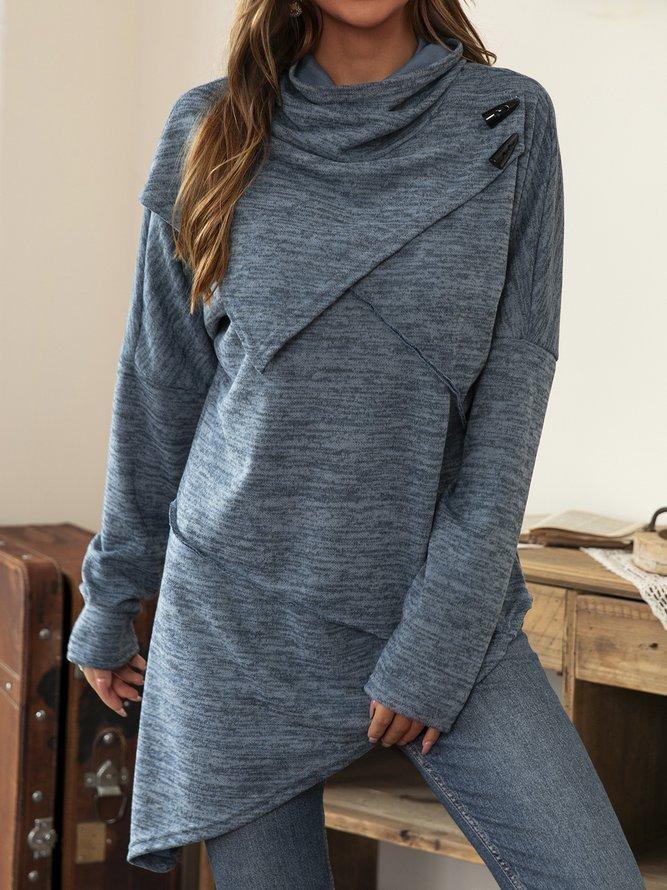 Asymmetrical Shirt with Waterfall Collar - Liora-Blue-S-State of Style