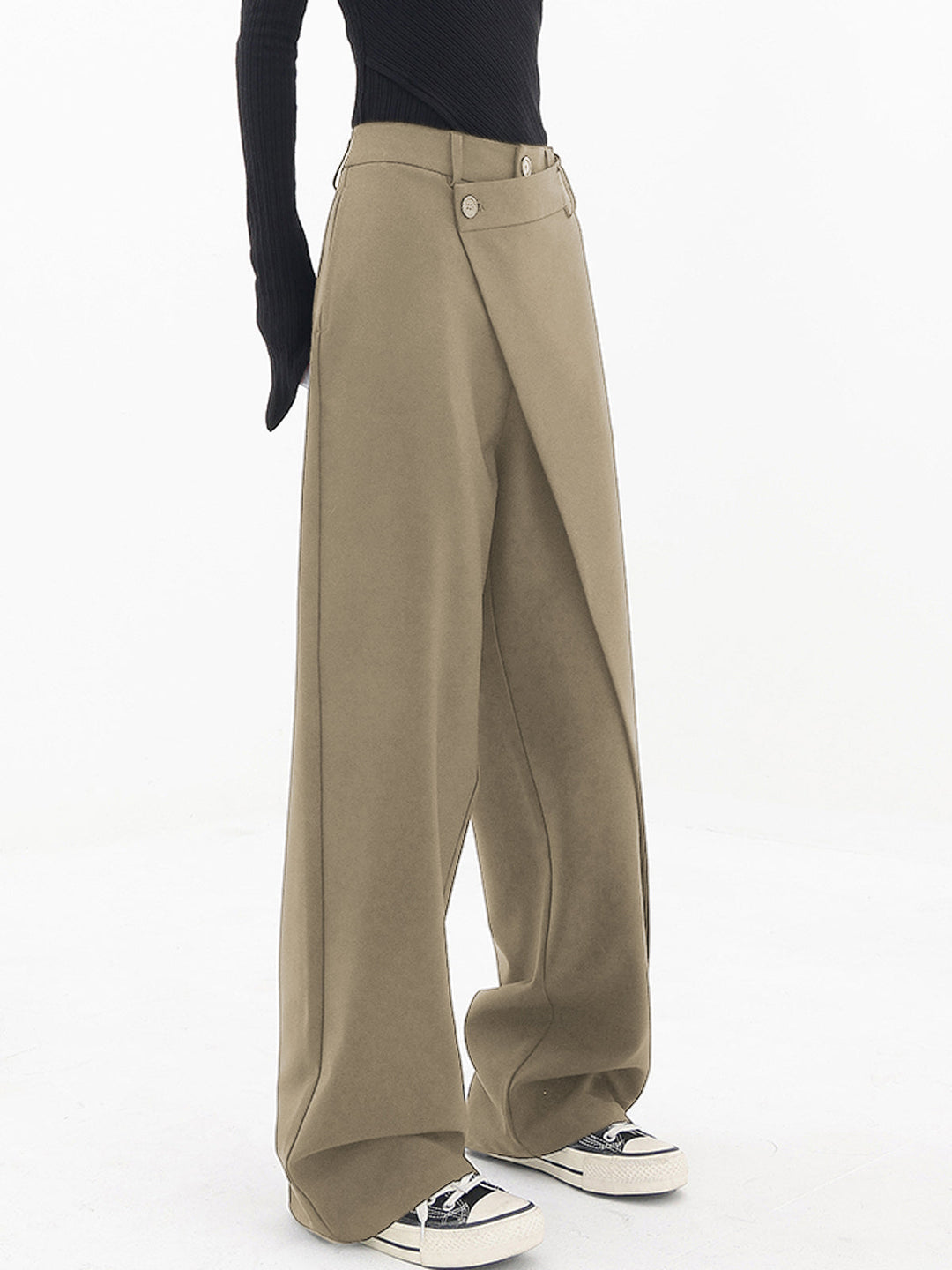 Asymmetrical Wide Women's Trousers with Double Button – Noa-Black-XS-State of Style