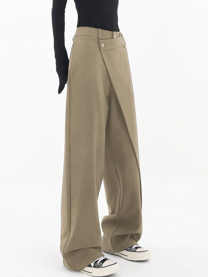 Asymmetrical Wide Women's Trousers with Double Button – Noa-Black-XS-State of Style
