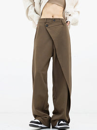 Asymmetrical Wide Women's Trousers with Double Button – Noa-Brown-XS-State of Style