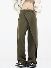 Asymmetrical Wide Women's Trousers with Double Button – Noa-Green-XS-State of Style