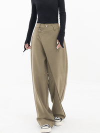 Asymmetrical Wide Women's Trousers with Double Button – Noa-Khaki-XS-State of Style