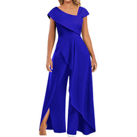 Asymmetrical women's jumpsuit with diagonal collar – Selina-Blue-S-State of Style