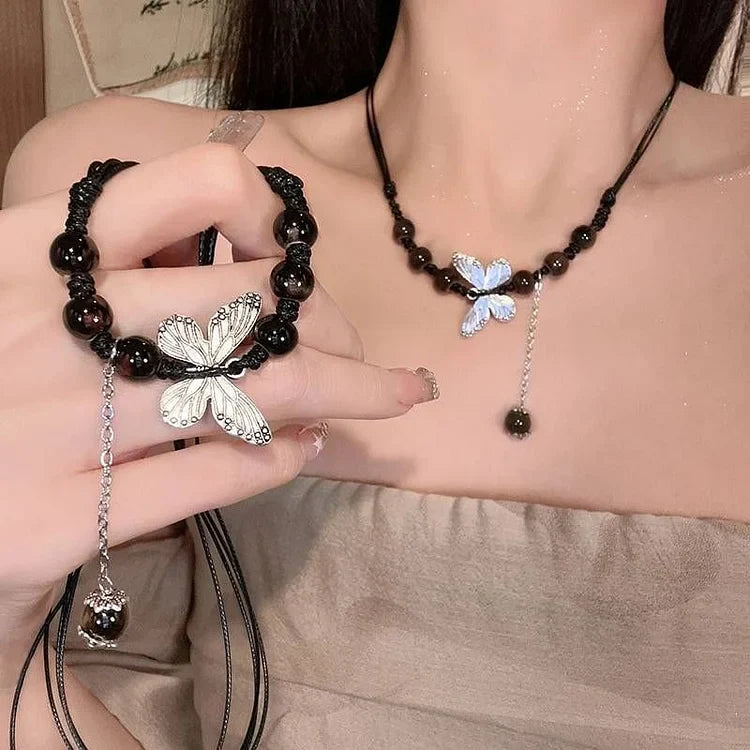 Aurora Butterfly and Pearl Necklace-Coloured-State of Style