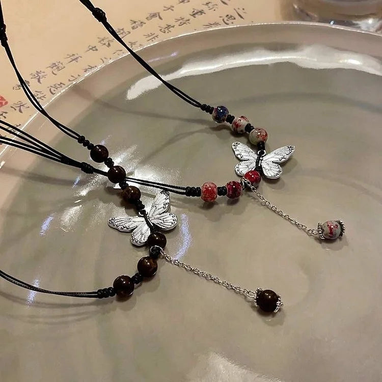 Aurora Butterfly and Pearl Necklace-Coloured-State of Style