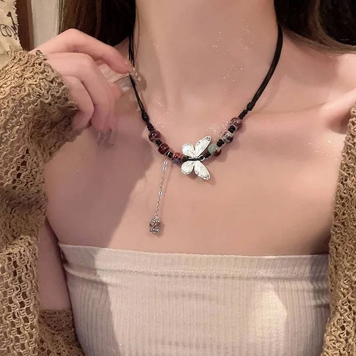 Aurora Butterfly and Pearl Necklace-Coloured-State of Style
