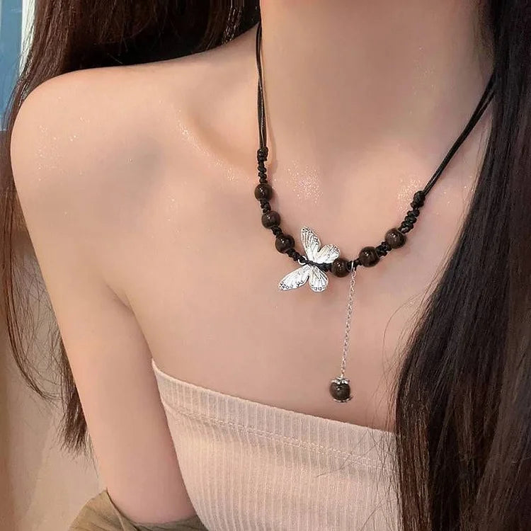 Aurora Butterfly and Pearl Necklace-Coloured-State of Style