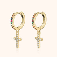 Aurora Coloured Zirconia Cross Earrings-Gold-State of Style