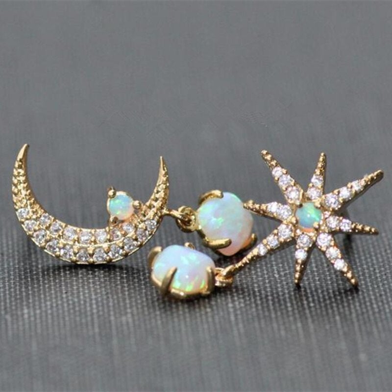 Aurora Gold Moon & Star Opal Earrings-State of Style