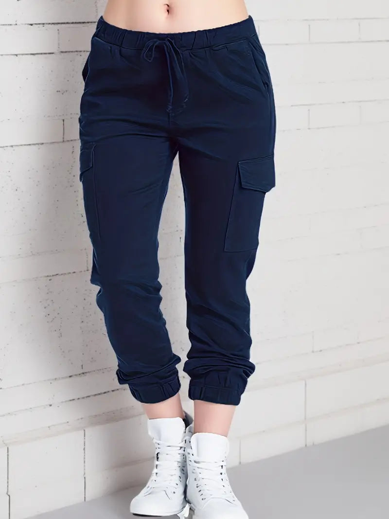 Aveline | Spring Cargo Pants with Drawstring-Navy Blue-M-State of Style