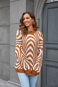 Azure Round Neck Sweater with Print-Light Grey-S-State of Style