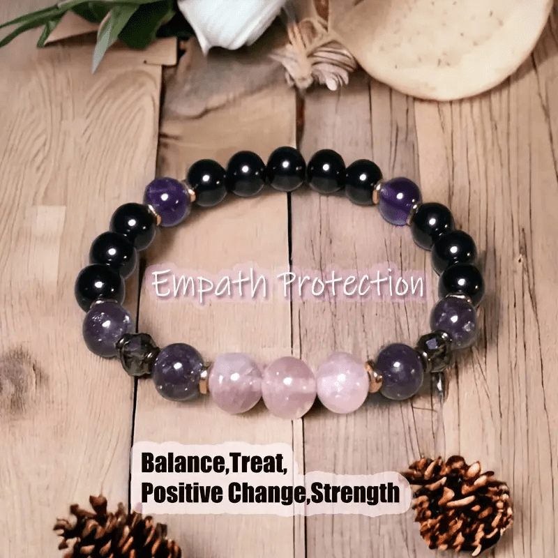 8mm Rose Quartz Obsidian Amethyst Bead Bracelet - Aurora