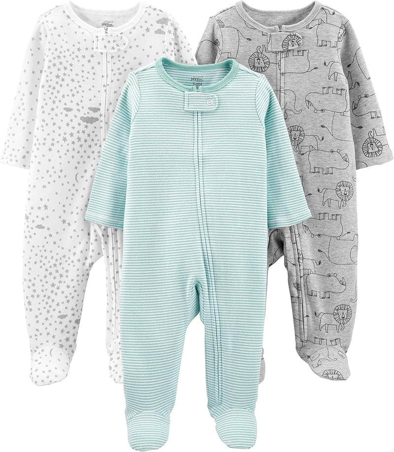 Baby 3-pack winter sleep and play set-Green stripe/Grey lion/White stars-Newborn-State of Style