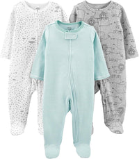 Baby 3-pack winter sleep and play set-Green stripe/Grey lion/White stars-Newborn-State of Style