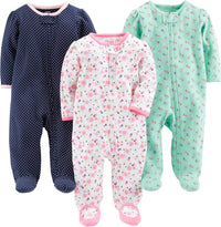 Baby 3-pack winter sleep and play set-Mint green flowers/Navy blue dots/White flowers-Newborn-State of Style