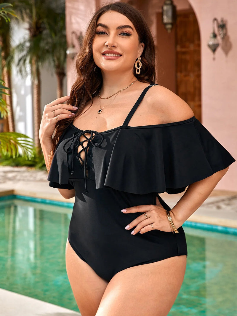 Backless Curve-Enhancing One-Piece Swimsuit for Plus Sizes-Blue-2XL-State of Style