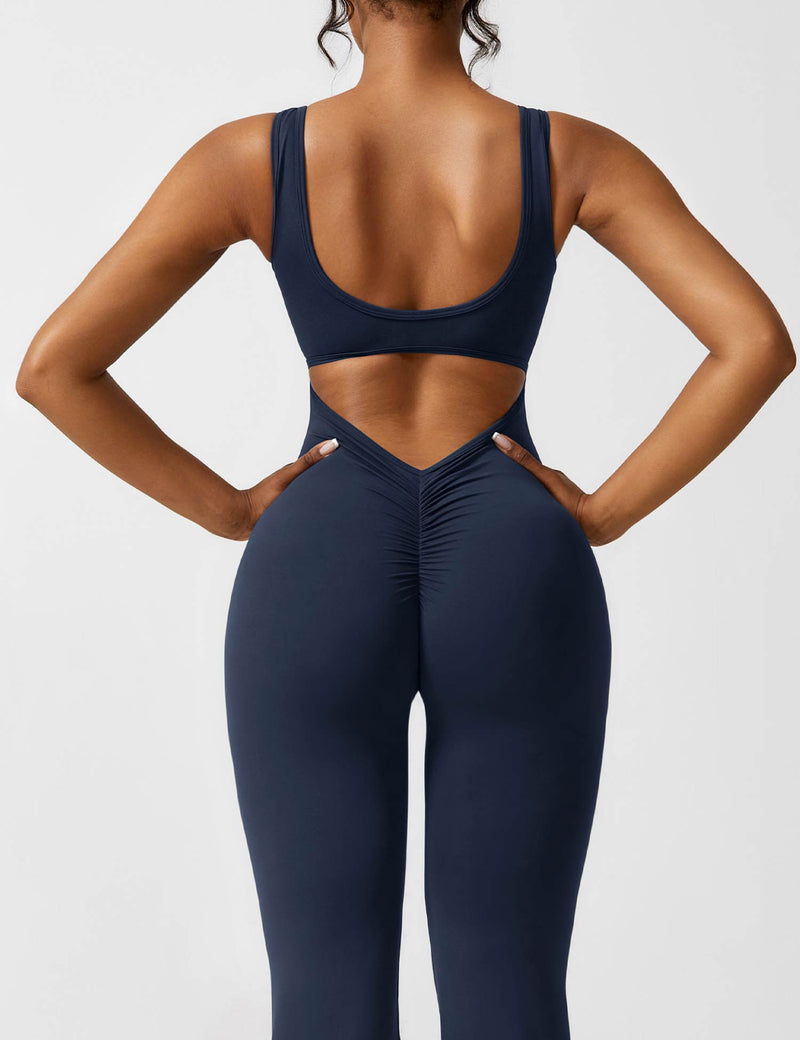 Backless jumpsuit with flared trousers – Liv-Dark blue-S-State of Style