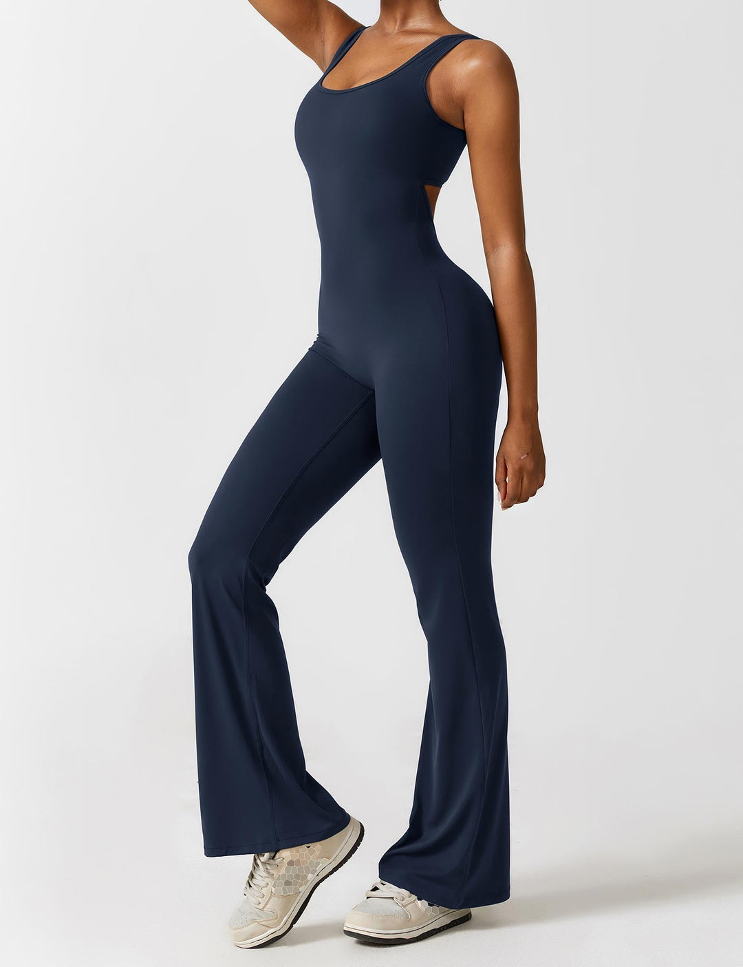 Backless jumpsuit with flared trousers – Liv-Dark blue-S-State of Style