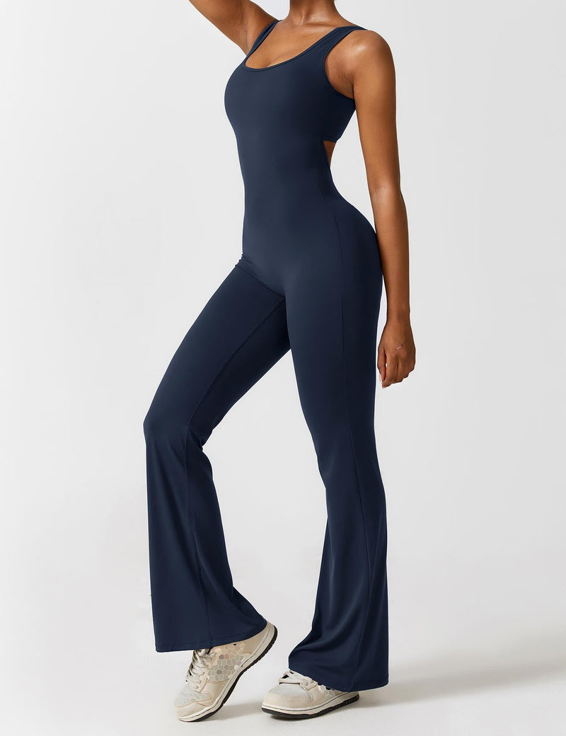 Backless jumpsuit with flared trousers – Liv-Dark blue-S-State of Style