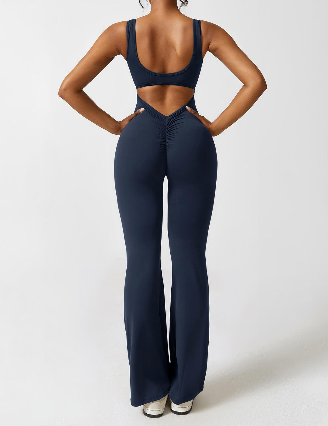 Backless jumpsuit with flared trousers – Liv-Dark blue-S-State of Style