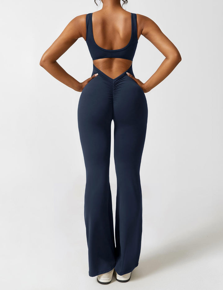 Backless jumpsuit with flared trousers – Liv-Dark blue-S-State of Style