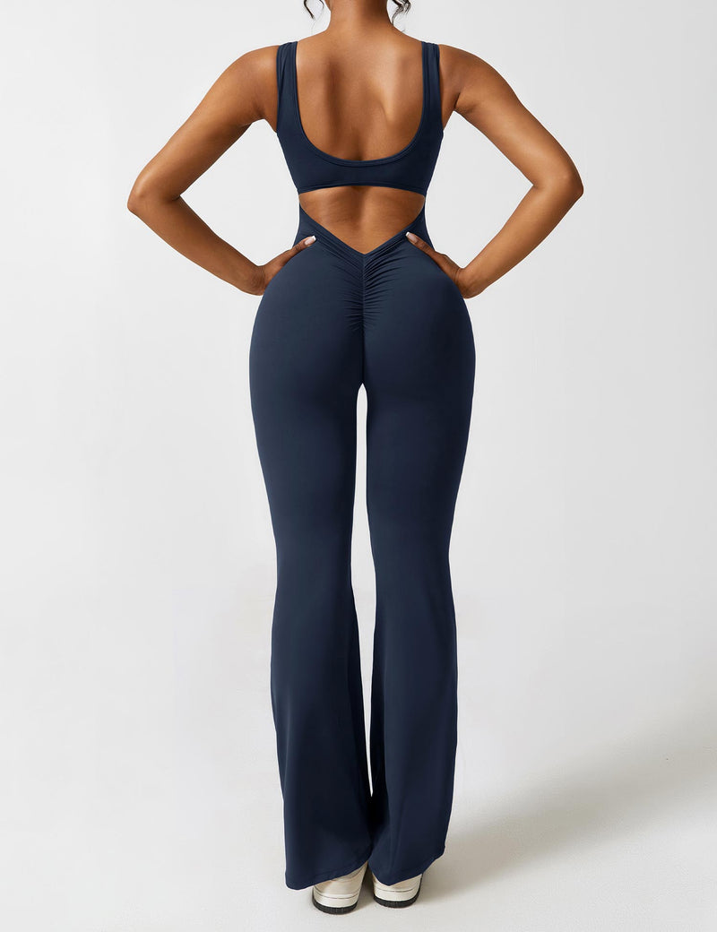 Backless jumpsuit with flared trousers – Liv-Dark blue-S-State of Style