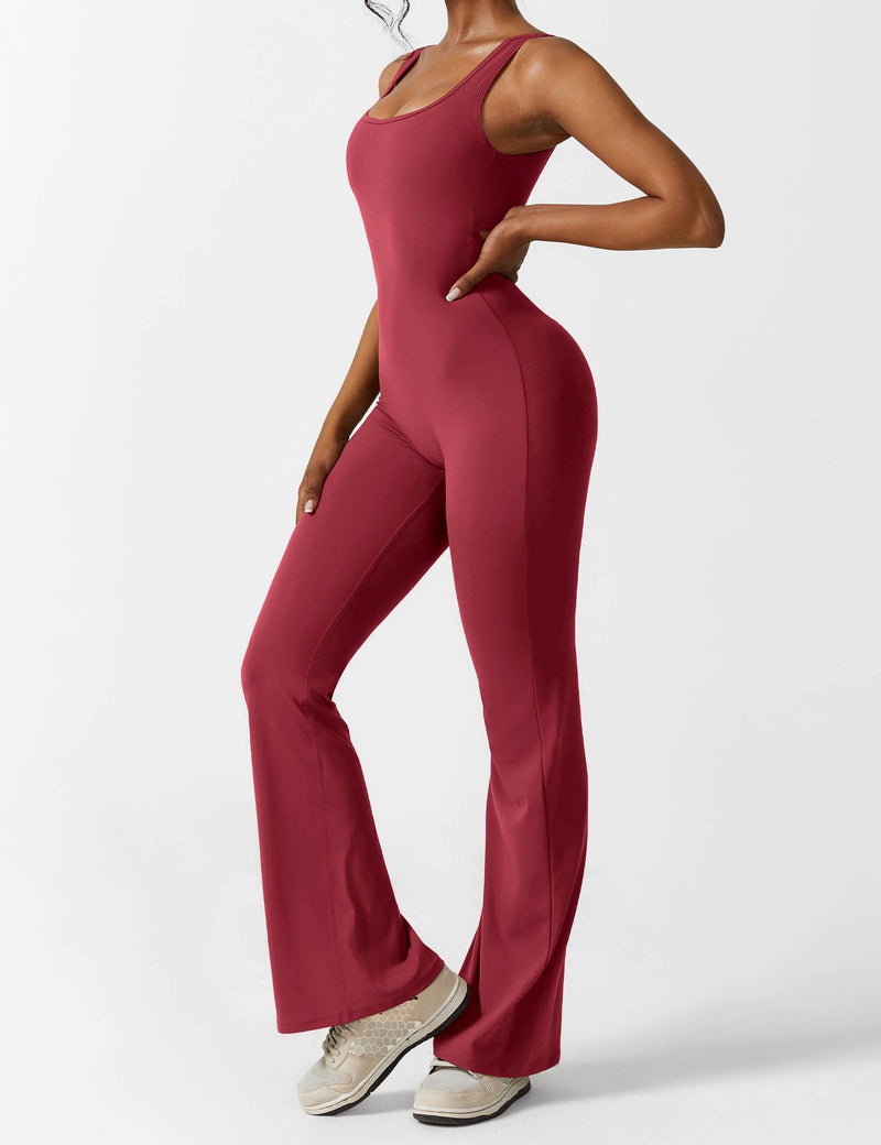 Backless jumpsuit with flared trousers – Liv-Wine red-S-State of Style