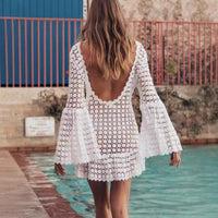 Backless summer mini dress with flared sleeves – Maja-White-S-State of Style