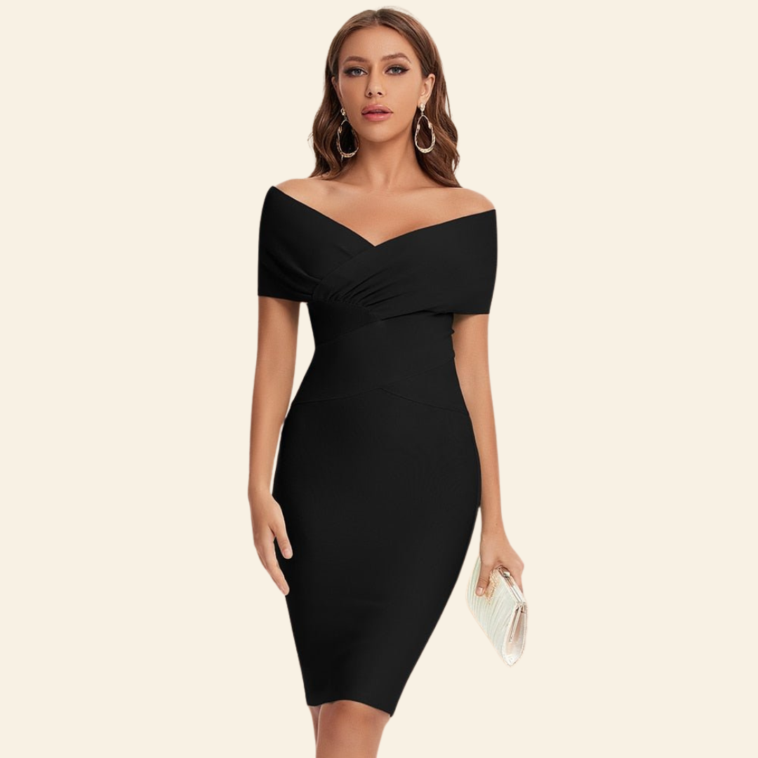 Bandage Dress with V-Neck - Celeste-Black-S-State of Style