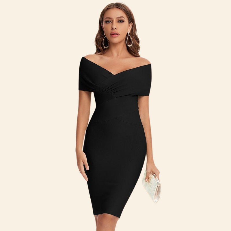 Bandage Dress with V-Neck - Celeste-Black-S-State of Style