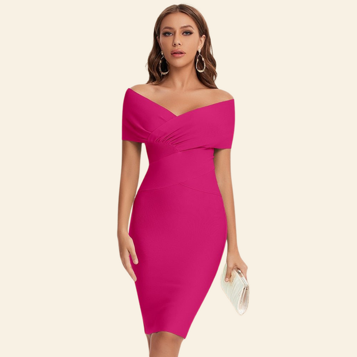 Bandage Dress with V-Neck - Celeste-Pink-S-State of Style