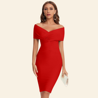 Bandage Dress with V-Neck - Celeste-Red-S-State of Style